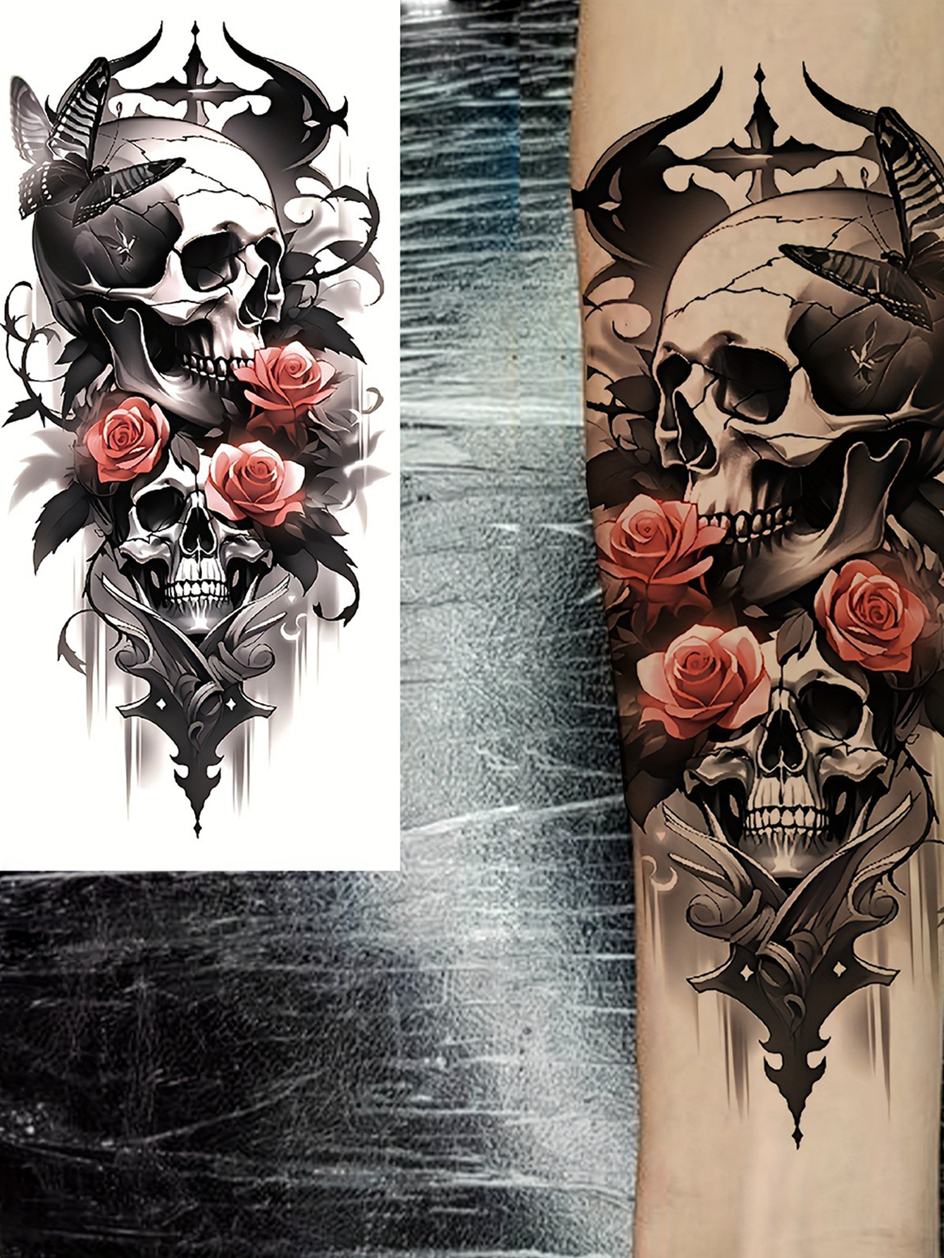 3D Skull and Rose Waterproof Temporary Tattoo Stickers